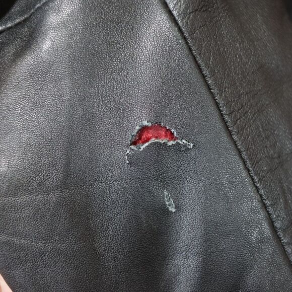 Tommy Hilfiger Vintage 90s Black Distressed Leather Biker Jacket Medium - Picture 7 of 16